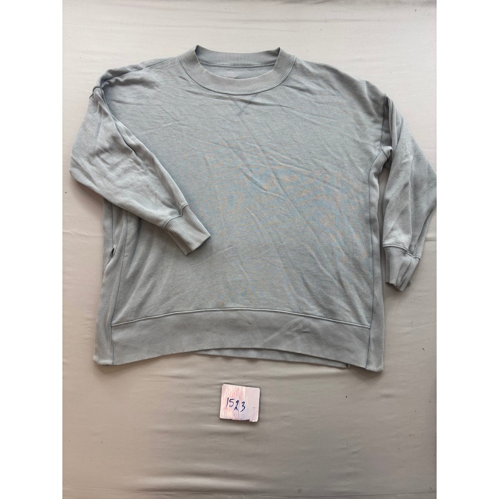 Aerie Womens XL Light Blue Crewneck Sweatshirt Oversized Side Slit Pullover